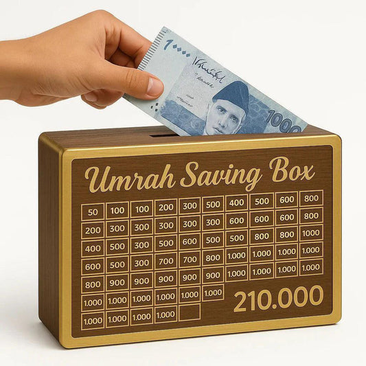 Umrah Saving Box – Wooden Islamic Money Bank for Kids & Adults