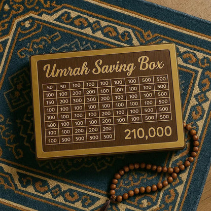 Umrah Saving Box – Wooden Islamic Money Bank for Kids & Adults